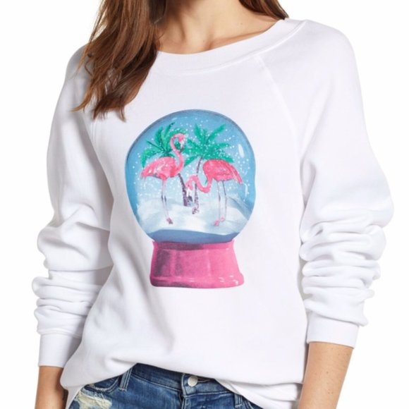Wildfox Snowy Tropics Flamingo Globe Sweatshirt - Picture 1 of 9